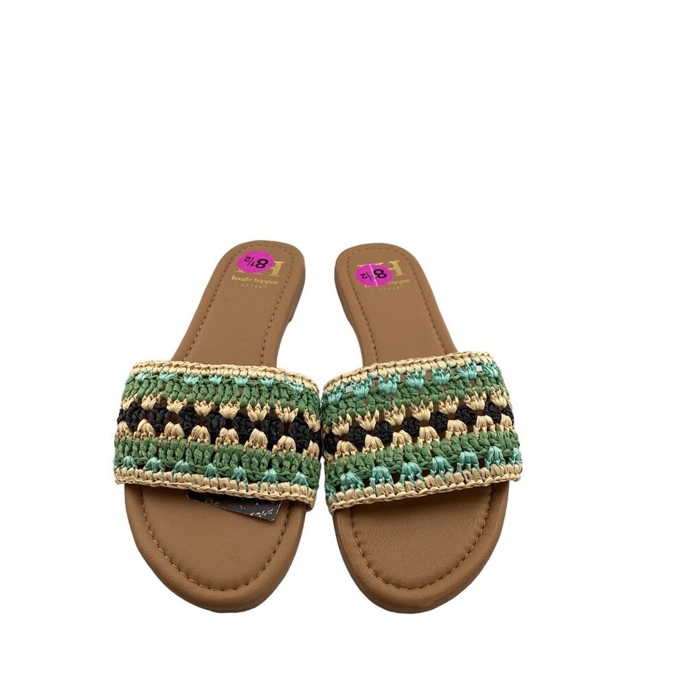 Haute‎ Hippie Tan Flat Sandals Woven Straps Multicolor Size 8.5 Slide